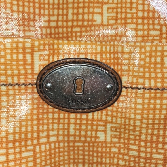 Vintage Fossil Key-Per PVC Coated Orange Canvas Crossbody Bag 11"X10.5" - Picture 4 of 10
